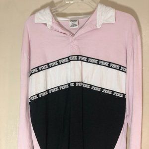 Pink Long Sleeve Quarter Button Down with Collar